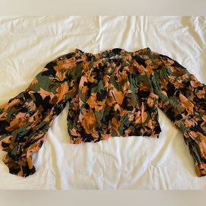 VICI off the shoulder floral crop top with bell sleeves